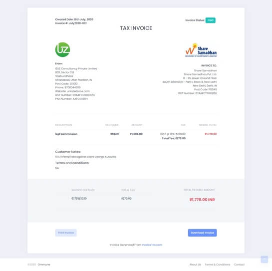 Sample Invoicetra Invoice